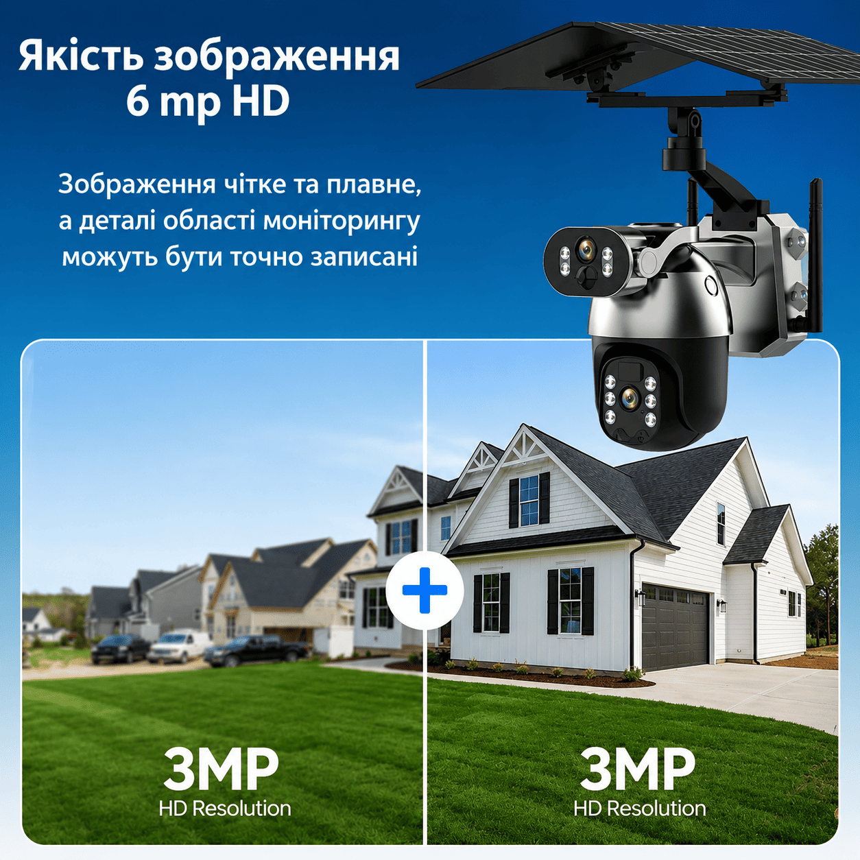 Вулична IP камера відеоспостереження 6 МП 4G/Wi-Fi PTZ 360° поворотна із сонячною панеллю та SIM-картою Q5Max Dual Lens фото 3